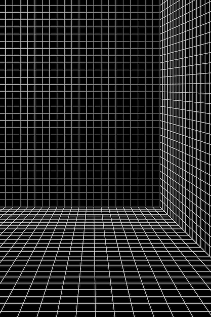 3D wireframe grid room background vector