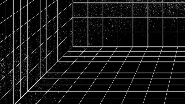 3D wireframe grid room background vector