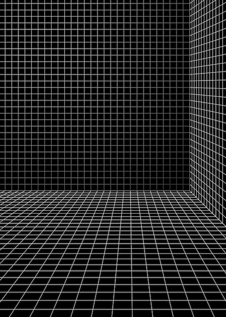 3d wireframe grid room background vector