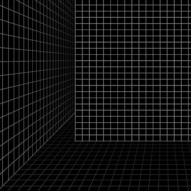 3d wireframe grid room background vector