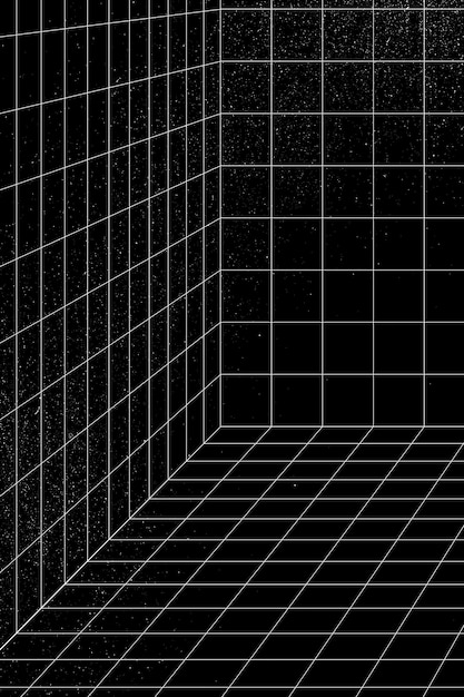 3D wireframe grid room background vector