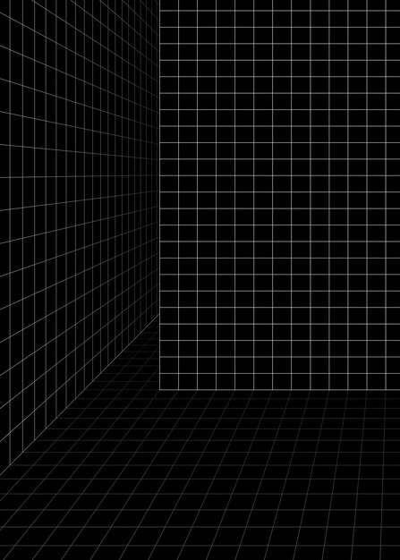 3D wireframe grid room background vector