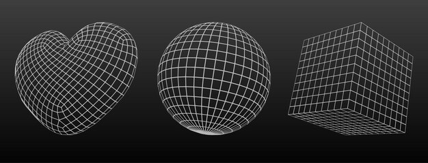3d 와이어 프레임 하트 모양 기하학적 메쉬 구
