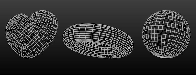 무료 벡터 3d 와이어 프레임 하트 모양 기하학적 메쉬 구