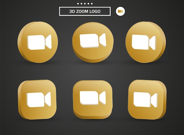 3d zoom meeting logo icon in modern golden circle and square for social media icons logos
