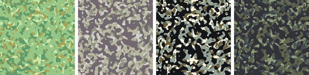 Free vector 4 camouflage background set pattern design vector illustration army backdrop