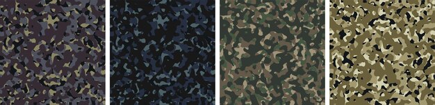 4 Camouflage Background Set Pattern Design Vector Illustration Army Backdrop