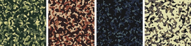 4 Camouflage Background Set Pattern Design Vector Illustration Army Backdrop