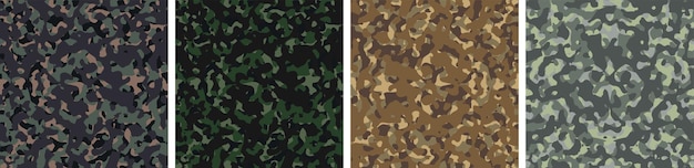 Vettore gratuito 4 sfondo mimetico set pattern design illustrazione vettoriale sfondo dell'esercito