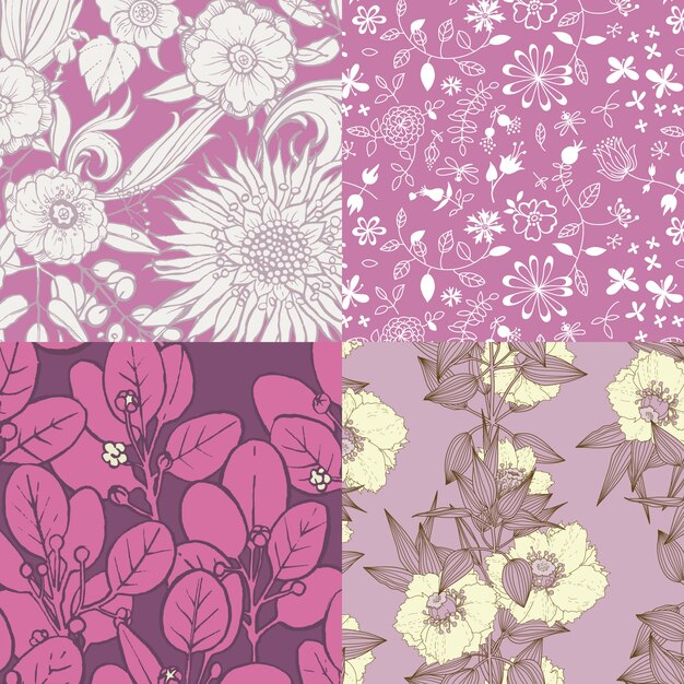 4 flower patterns in purple 