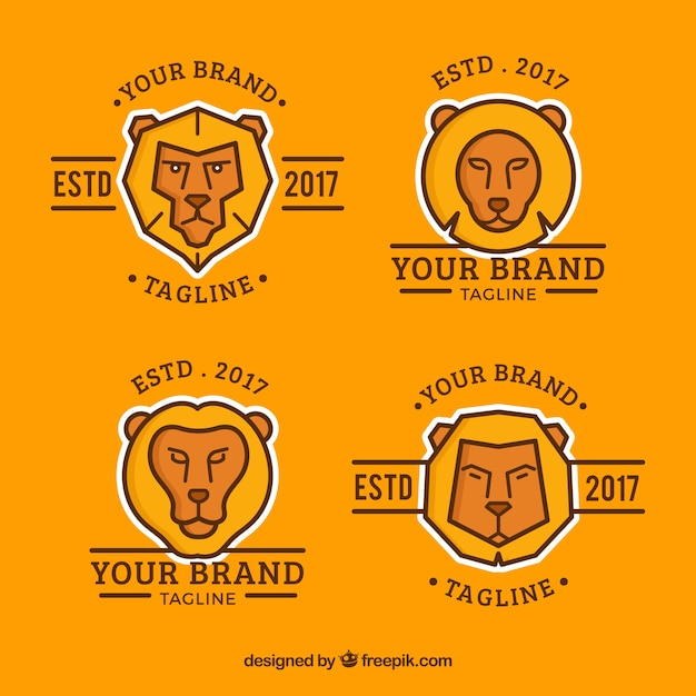 無料ベクター オレンジ色の背景に4つのライオンのロゴ
