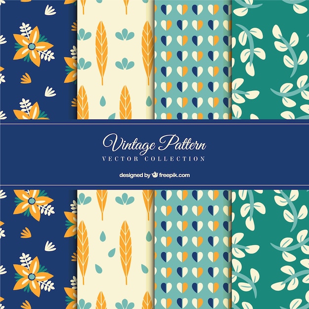 Free vector 4 vintage patterns with flowers