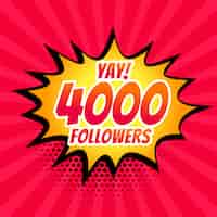 Vettore gratuito 4000 follower sui social media pubblicano in stile fumetto