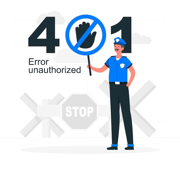 Бесплатное векторное изображение 401 ошибка несанкционированной концепции иллюстрации