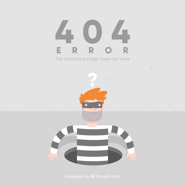 Бесплатное векторное изображение 404 ошибка фон с вором в плоском стиле