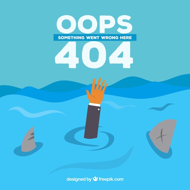 Free vector 404 error design with arm and sharks