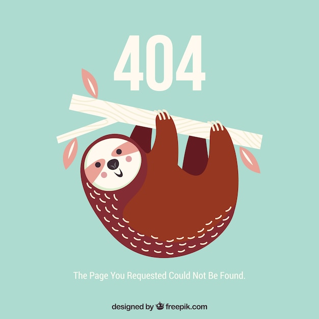 Free vector 404 error web template with cute lazy in the tree