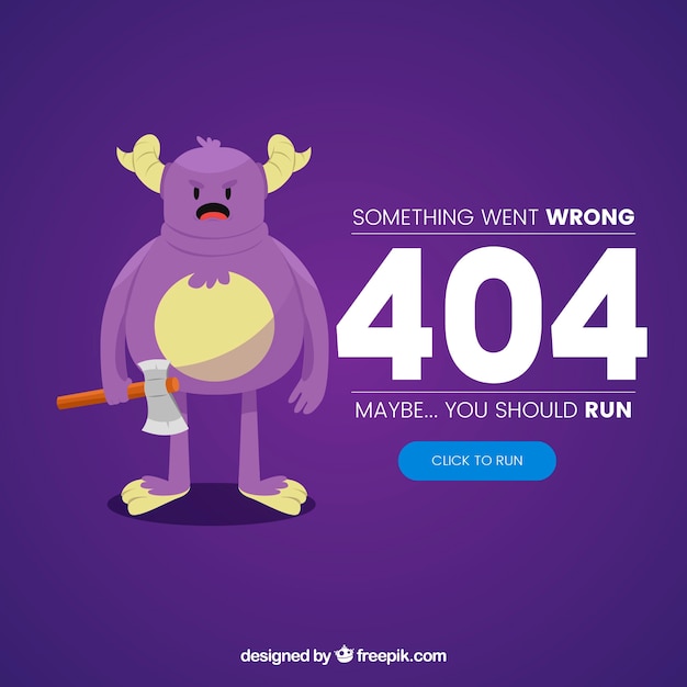 Free vector 404 error web template with funny monster