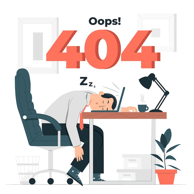 404 error with a tired person concept illustration