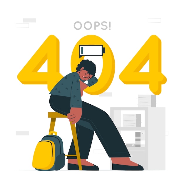 Ошибка 404 с концепцией усталого человека