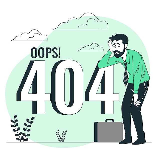 Errore 404 con un'illustrazione del concetto di persona stanca