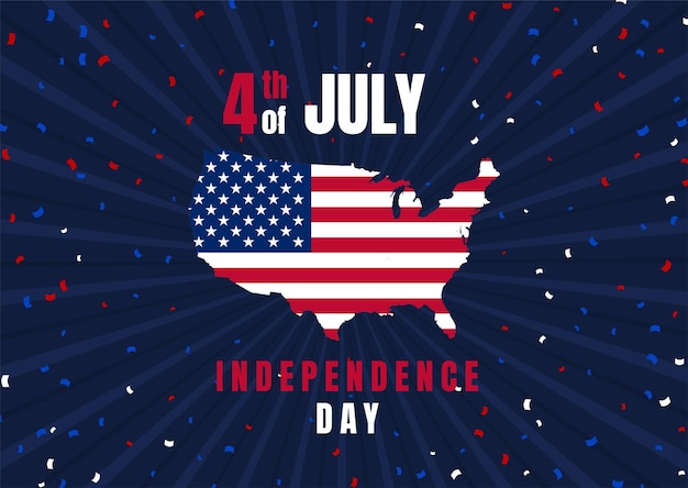 Free vector 4th july background with american flag and confetti design