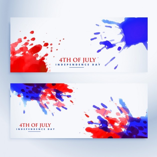 Free vector 4th of july banners with ink splashes