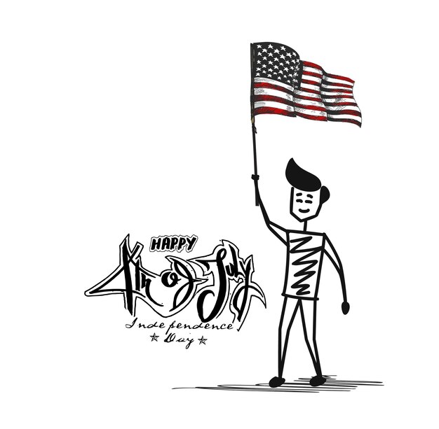 7月4日米国の旗を持っている少年の手アメリカ独立記念日