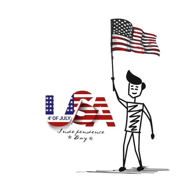 7月4日米国の旗を持っている少年の手アメリカ独立記念日