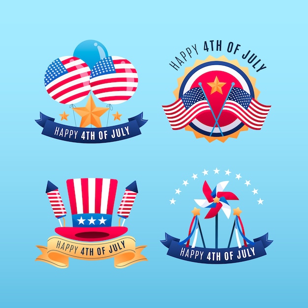 4th of july gradient logo or label set