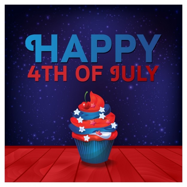 Free vector 4th of july greeting card with cupcake