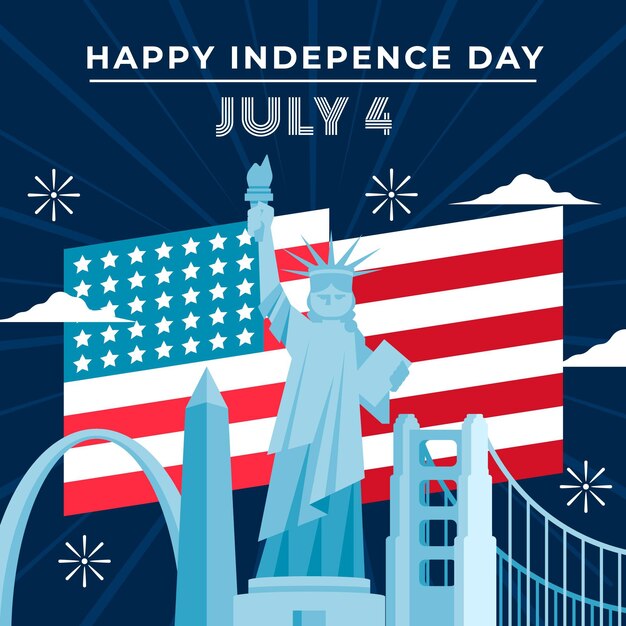 4 июля - день независимости в плоском дизайне