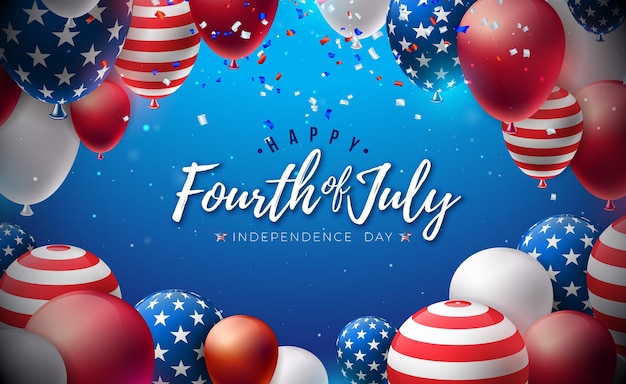 4 июля День независимости США Иллюстрация с рисунком американского флага и воздушным шаром для вечеринок