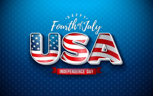 3d 글자에 미국 국기와 함께 미국 벡터 일러스트 레이 션의 7 월 4 일 독립 기념일