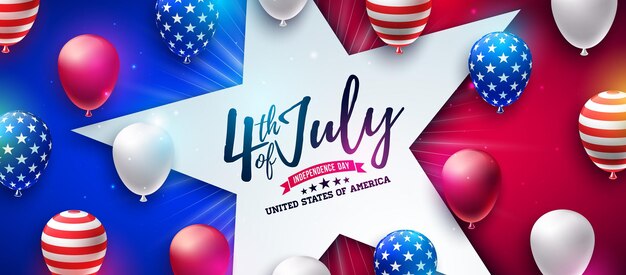 4th of July Independence Day of the USA Vector Illustration with American Flag Pattern Party Balloon