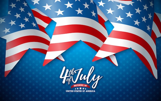 4th of July Independence Day of the USA Vector Illustration with American Flag in Star Shape