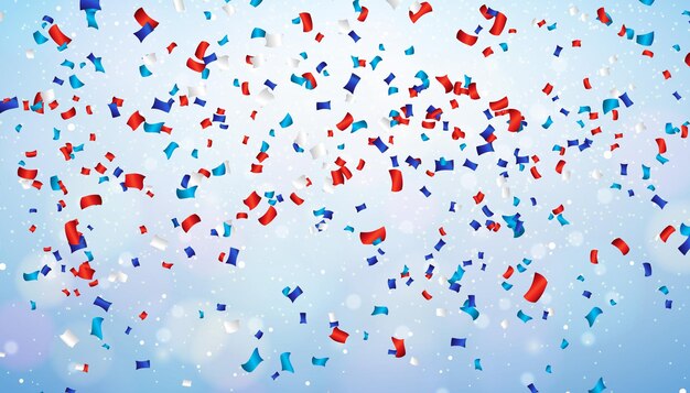 4 июля День независимости США Векторная иллюстрация с падающим цветным конфеттом американского флага