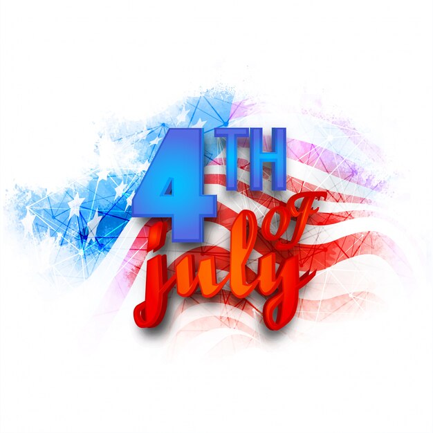  4th of July text on abstract USA Flag background for American Independence Day celebration. 