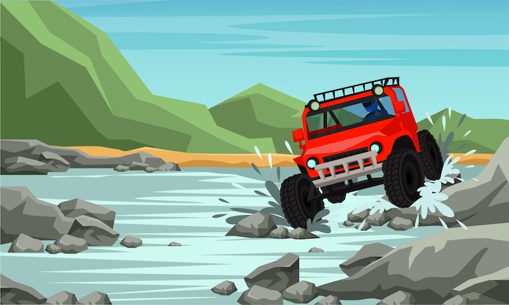 Бесплатный Вектор шаблон плоского баннера для гонок по бездорожью 4x4