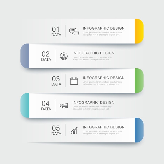 5 data infographics tab paper index template. vector illustration abstract background.