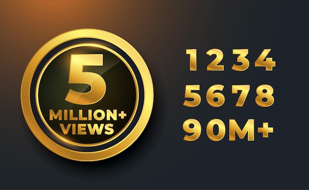 5 million or 5M views golden label badge design