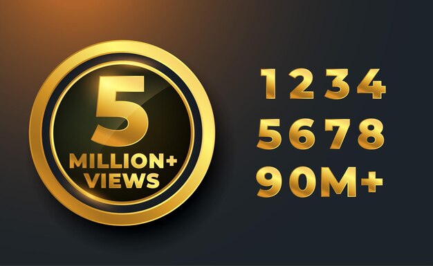 5 million or 5M views golden label badge design