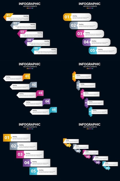 Диаграммы циклов 5 шагов и временные шкалы 6 презентация пакета инфографики шаблон векторного слайда