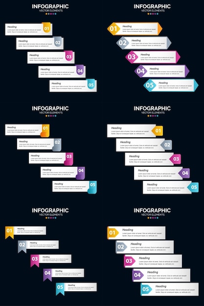 5 steps cycle diagrams and timelines 6 infographics pack presentation vector slide template