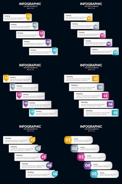 5 steps cycle diagrams and timelines 6 infographics pack presentation vector slide template