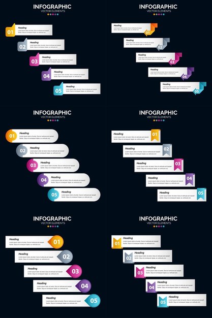 Vettore gratuito diagrammi del ciclo di 5 passaggi e linee temporali 6 modello di diapositiva vettoriale di presentazione del pacchetto di infografica