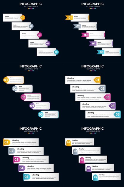Диаграммы циклов 5 шагов и временные шкалы 6 Презентация пакета инфографики Шаблон векторного слайда