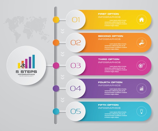 5 Steps Process Infographics Element Chart Premium Vector