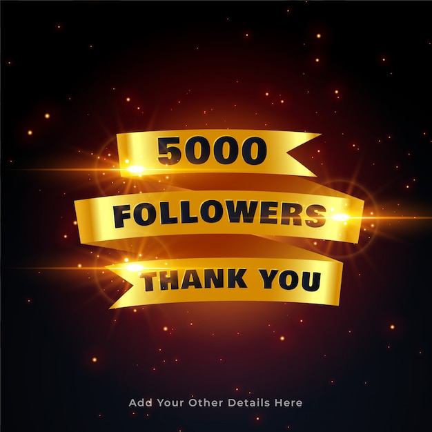 Free vector 5000 followers thankyou background in golden style