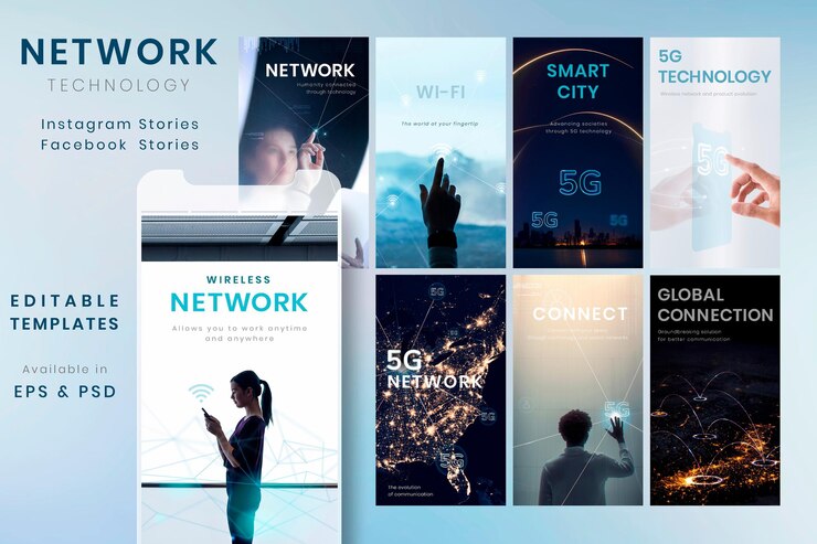 Free Vector 5g communication technology template vector futuristic social media story set